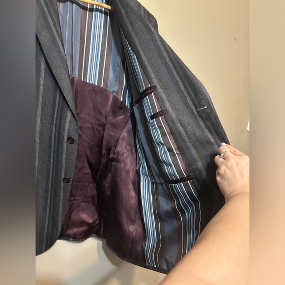 ETRO Milano Italian Wool, Silk/Cupro Lined Striped Designer Blazer - Picture 9 of 12